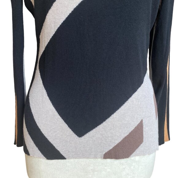 Nic + Zoe Abstract Color Block Geometric Sweater Neutral Avant Garde Art Deco-PL - Picture 4 of 13